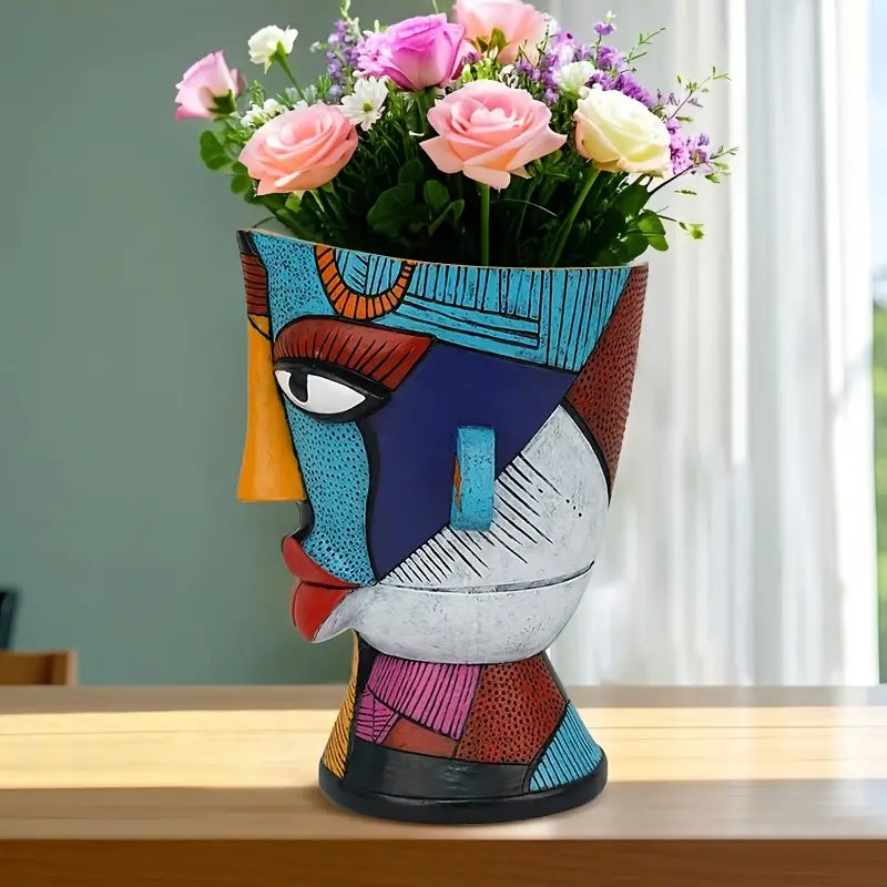 Mosaic Muse – Modern Abstract Face Vase