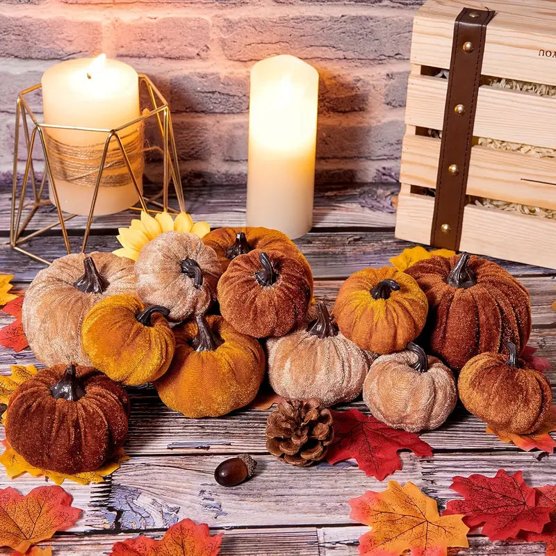 Velvet Autumn Charm – 12pcs Pumpkin Décor Set