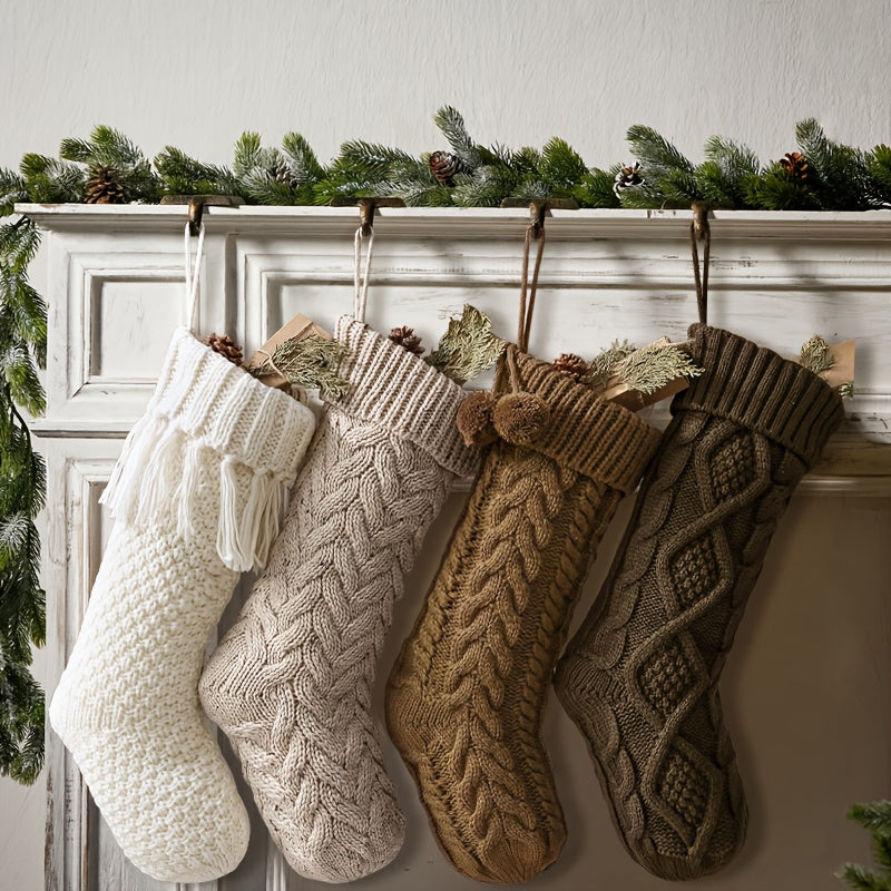 “Hearth & Home” – 3/4-Pack 18-Inch Rustic Neutral Knit Christmas Stockings