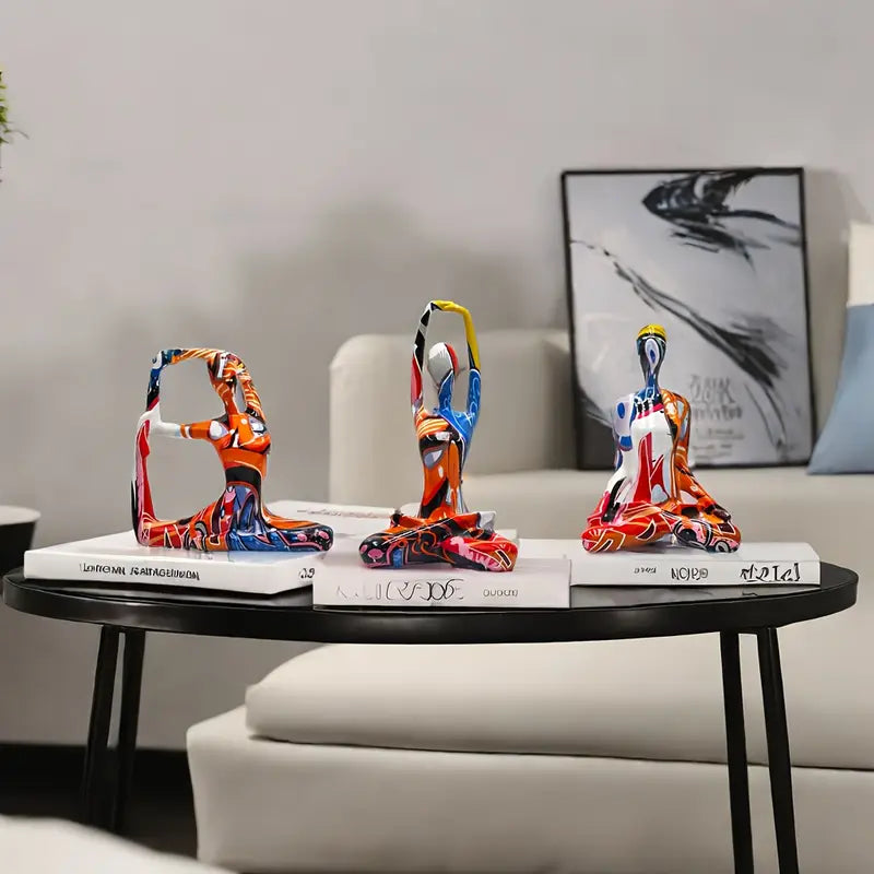 3-Piece Set – Graffiti-Style Modern Yoga Figures