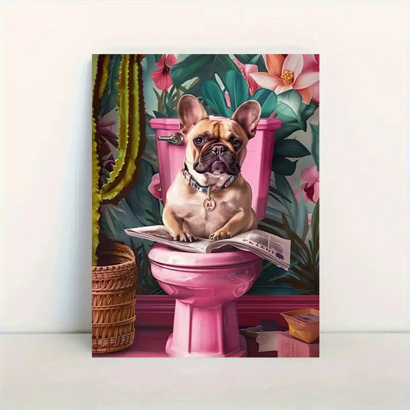 Pardon My Paws: Frenchie Toilet Reading Canvas
