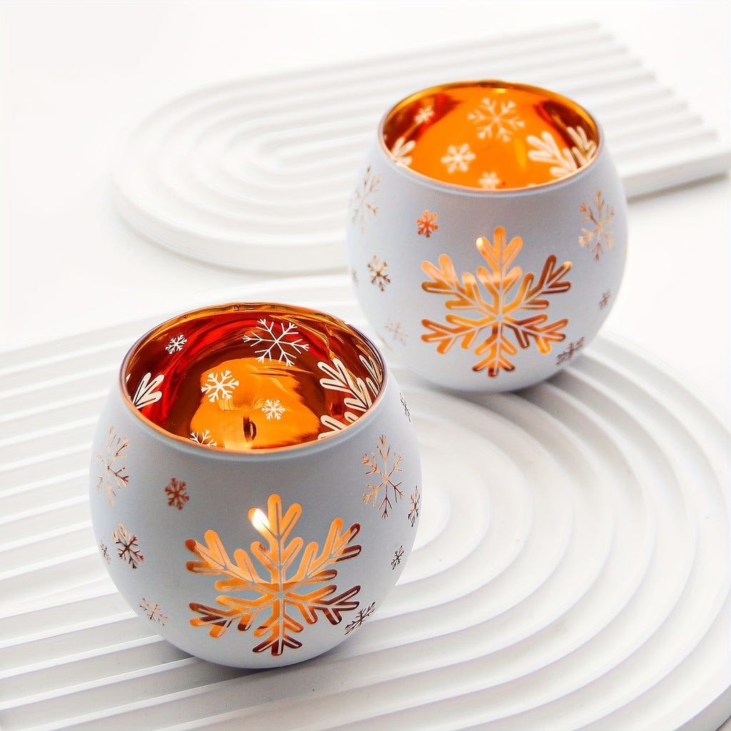 FrostGlow™ 4-Piece Christmas Snowflake Glass Candle Holder Set