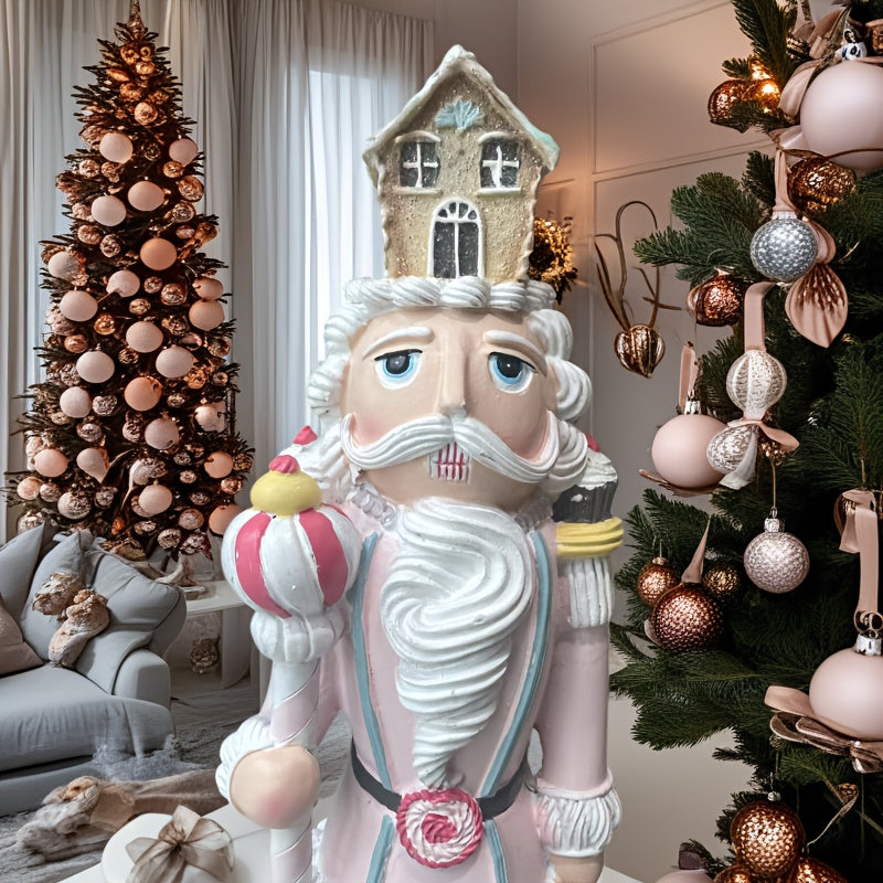 “Winter Hearth Sentinel” – Hand-Painted Grand Nutcracker with Storybook Cottage Hat