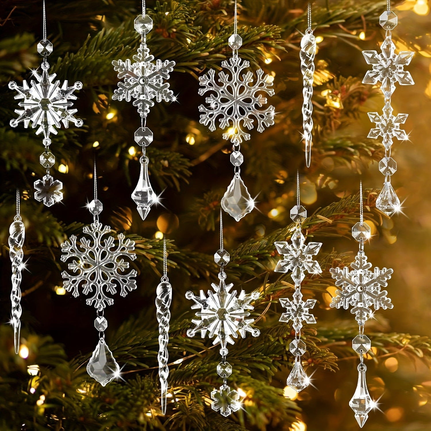 “Winter Spark” – 30-Piece Snowflake & Icicle Christmas Ornament Set