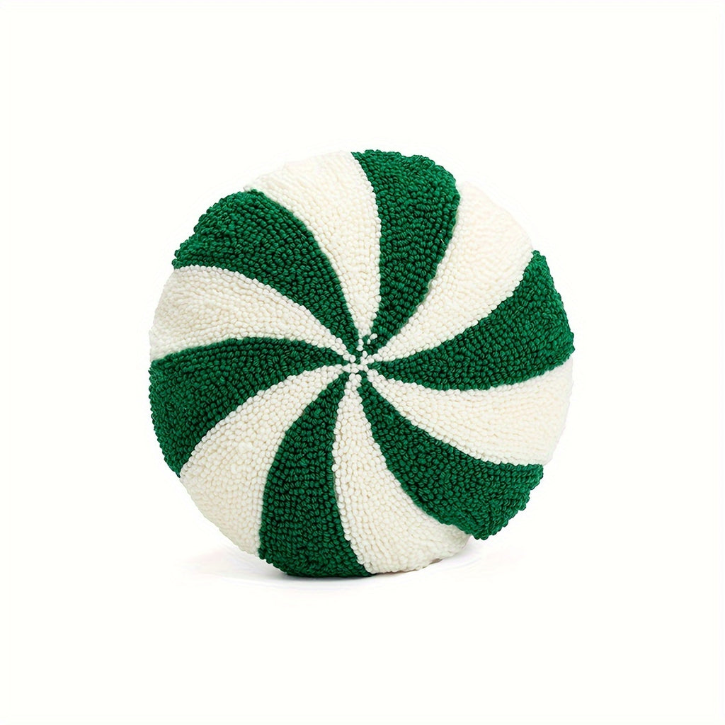 “Holiday Stripes” – Classic Round Christmas Throw Pillow
