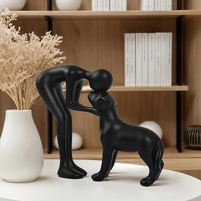 Eternal Bond™ | Handcrafted Resin Dog & Owner Statue (Matte Black)