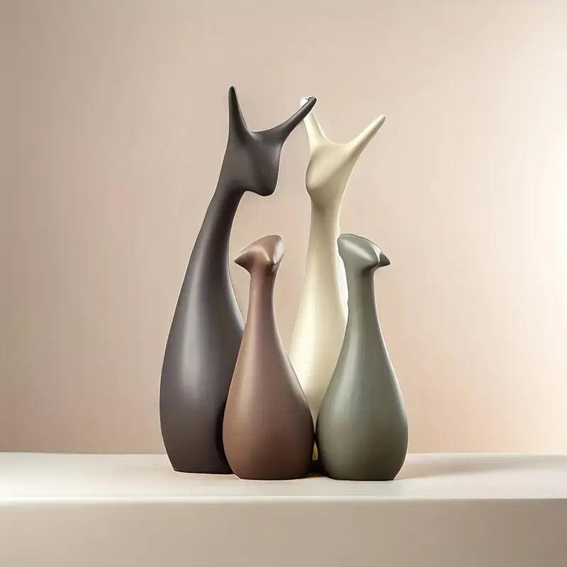 Whiskered Whispers – Porcelain Cat Family Figurines