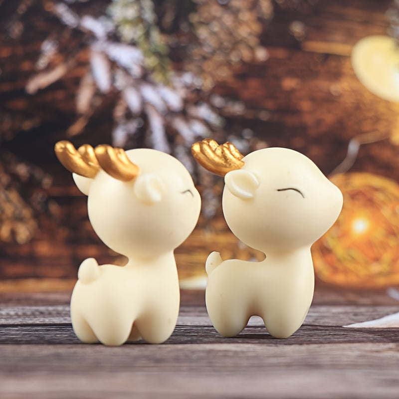 “Nordic Glow” – 2-Piece Mini Christmas Reindeer Resin Statues