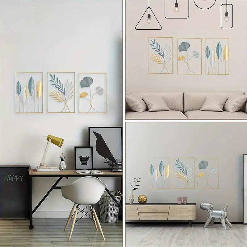 Elysian Leaves – Luxe Wall Sculpture Trio