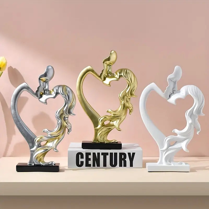 The Kiss of Devotion – Elegant Gold Couple Statue