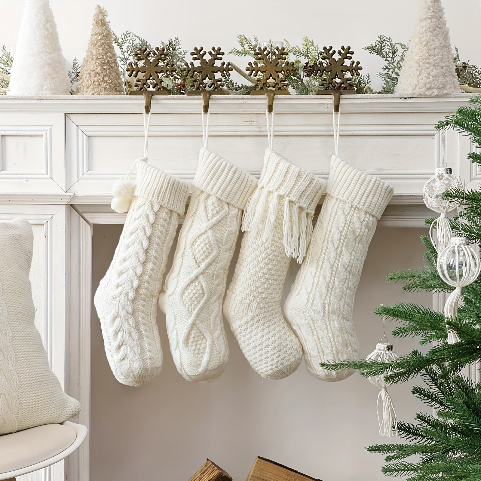 “Hearth & Home” – 4-Piece 18-Inch Farmhouse Knitted Christmas Stockings