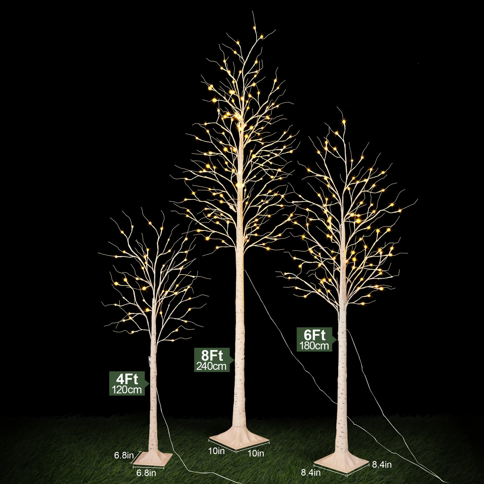 "Luminous Birch Trio” – 3-Pack Lighted Artificial Birch Trees with Warm White Fairy Lights
