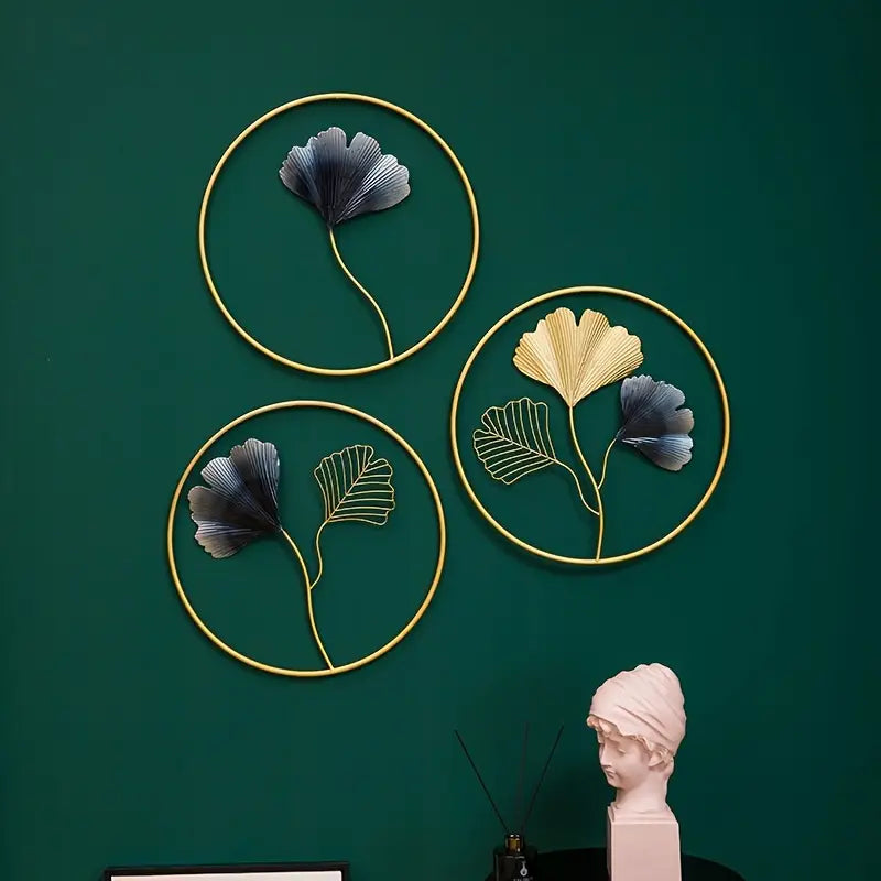 Golden Grace – Floral Ginkgo Wall Circle Set