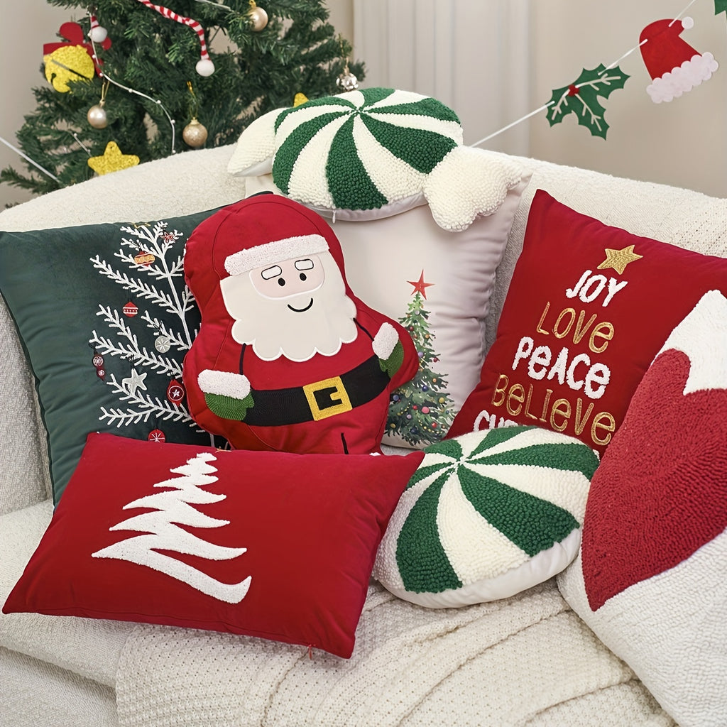 “Holiday Stripes” – Classic Round Christmas Throw Pillow