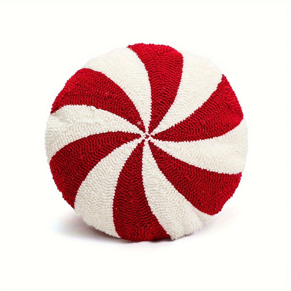 “Holiday Stripes” – Classic Round Christmas Throw Pillow