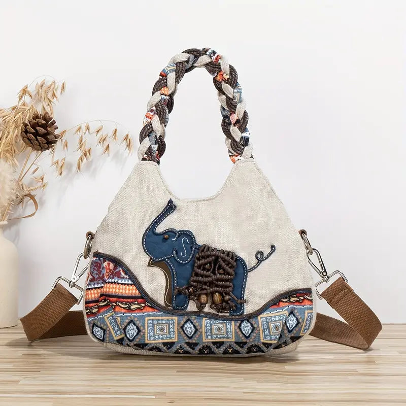 “Tusker” — Handwoven Elephant Pattern Crossbody Bag