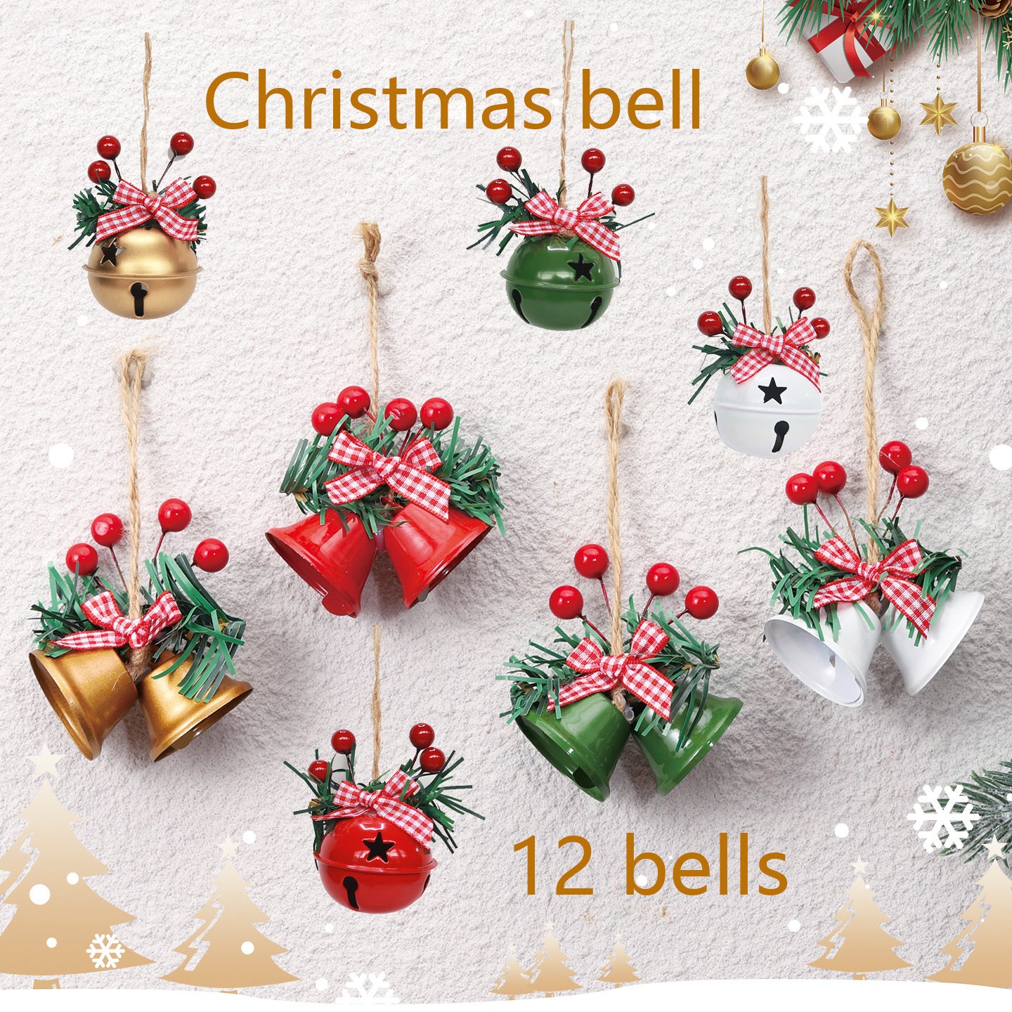 “Rustic Jingle” – 12-Piece Vintage Farmhouse Christmas Bell Ornament Set
