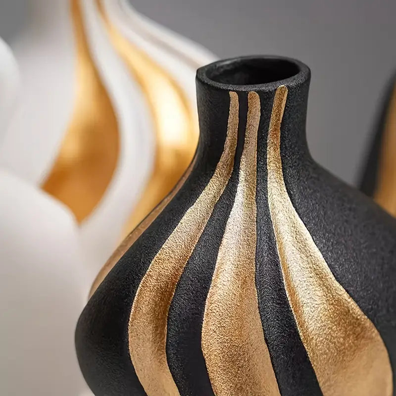 Midnight Nomad – Bohemian Striped Ceramic Vase