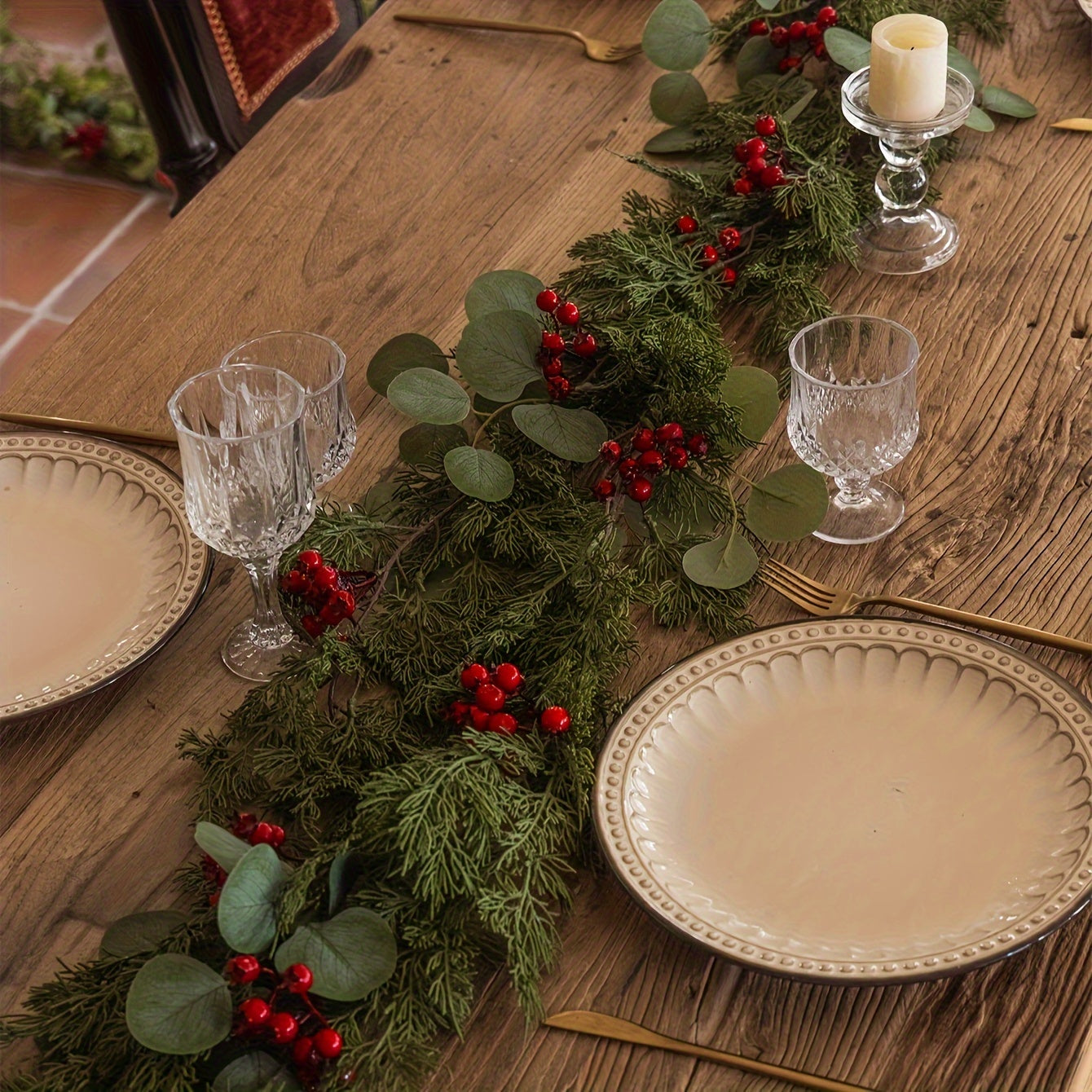 Evergreen Hearth Pine & Cypress Red Berry Garland
