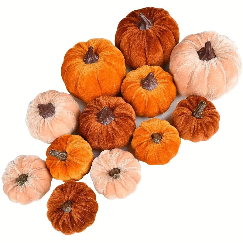 Velvet Autumn Charm – 12pcs Pumpkin Décor Set