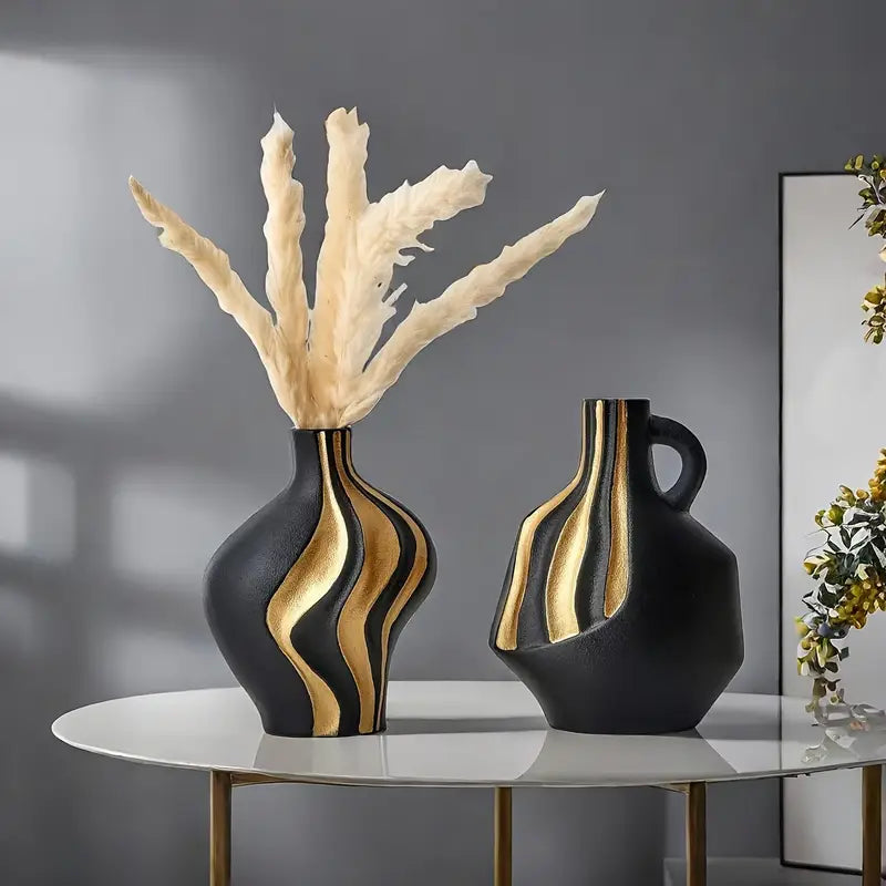 Midnight Nomad – Bohemian Striped Ceramic Vase