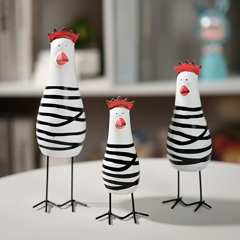 Gallus Arte™ | Set of 3 Wooden Rooster Statues