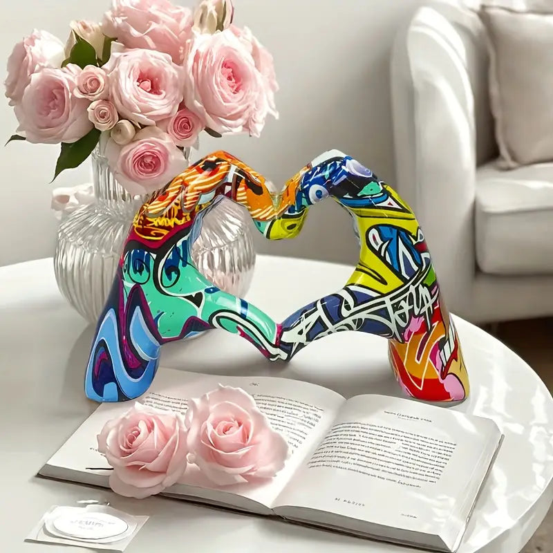 Graffiti-Style Colorful Heart Hand Sculpture