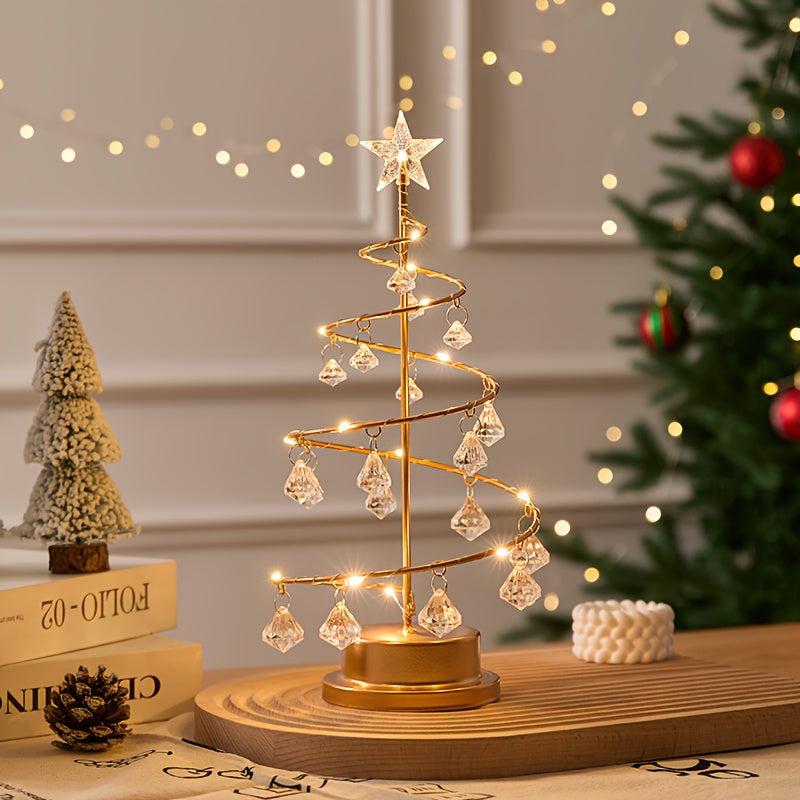 “Luminous Cystal Evergreen” – Elegant Metal Christmas Tree with Warm White Lights & Crystal Ornaments