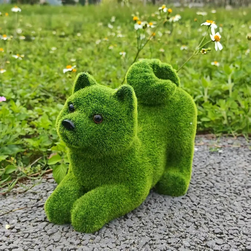 Playful Shiba Puppy – Freestanding Resin Statue in Vibrant Green