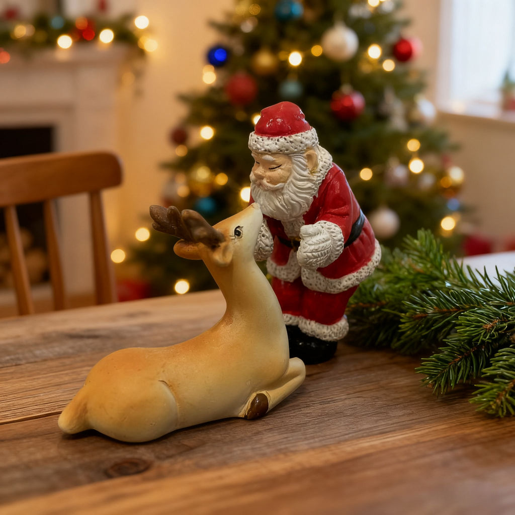 FestivePair™ 2-Piece Santa & Reindeer Resin Figurine Set