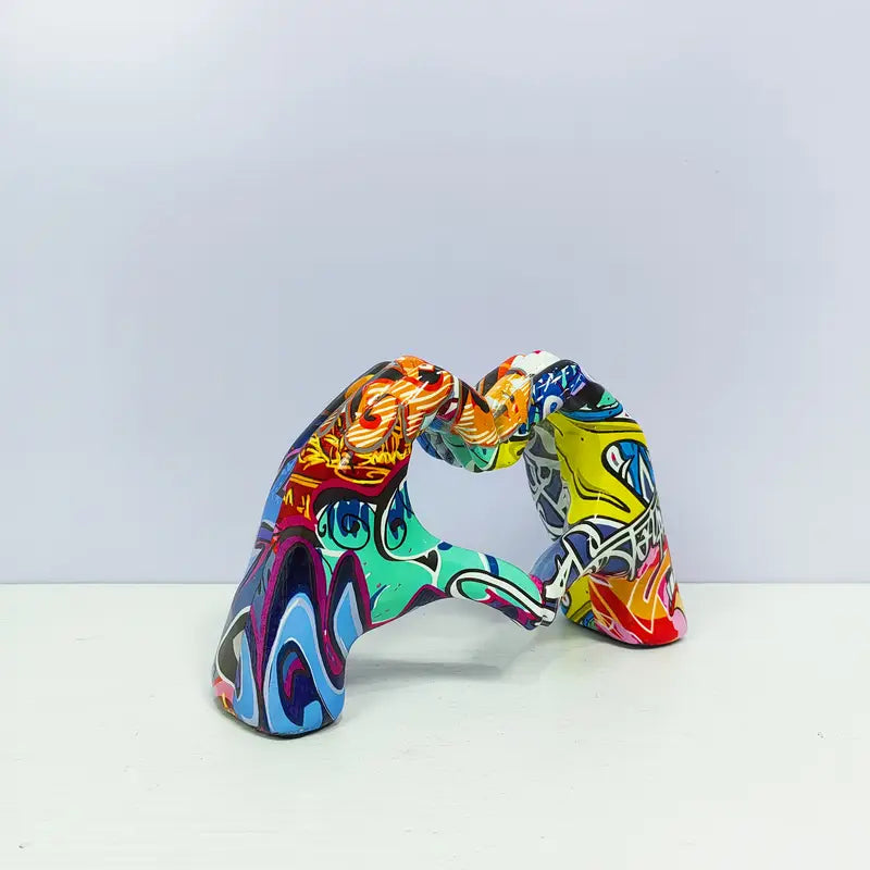 Graffiti-Style Colorful Heart Hand Sculpture