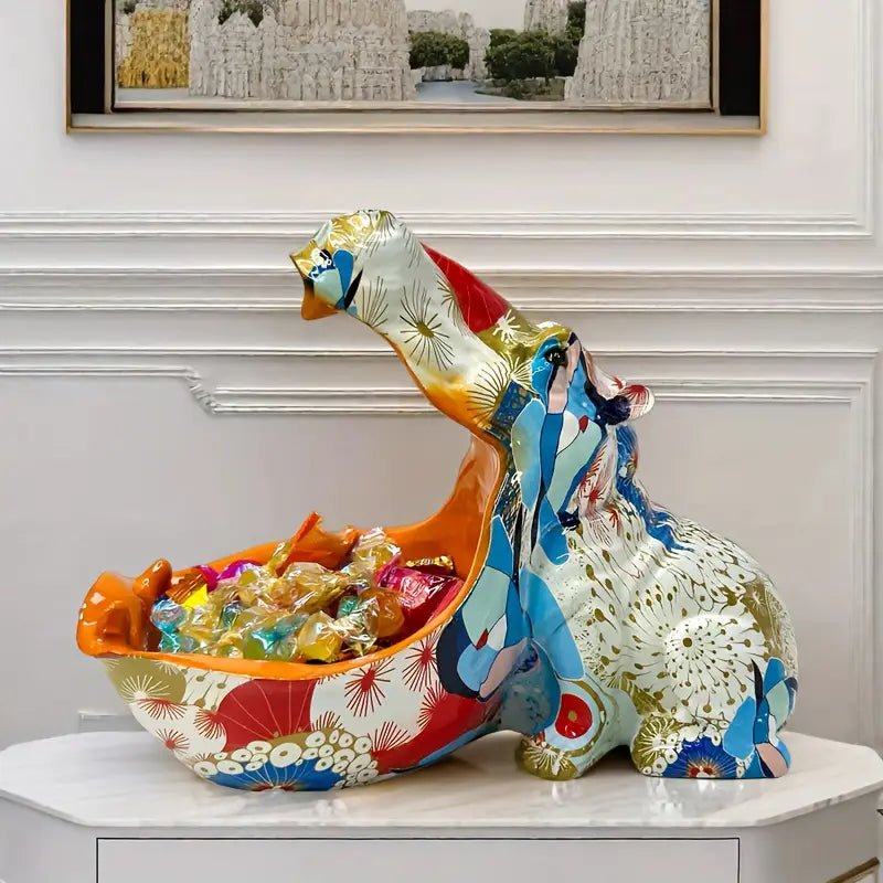 Candy & Color: Modern Hippo Sculpture with Artistic Flair