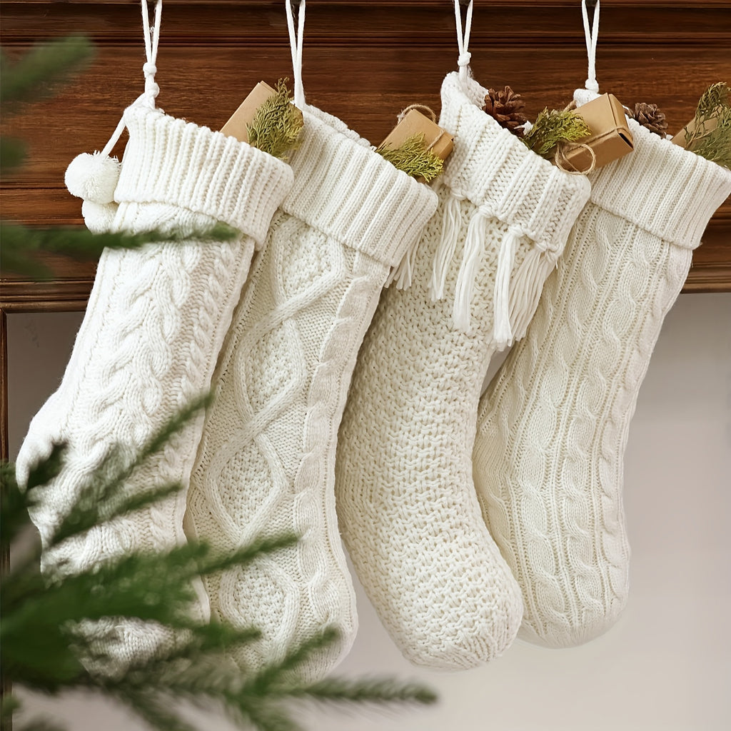 “Hearth & Home” – 4-Piece 18-Inch Farmhouse Knitted Christmas Stockings