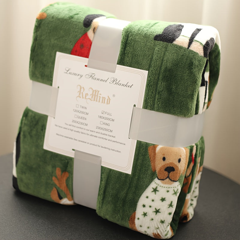 PawHaven™ Cozy Green Dog Print Christmas Blanket