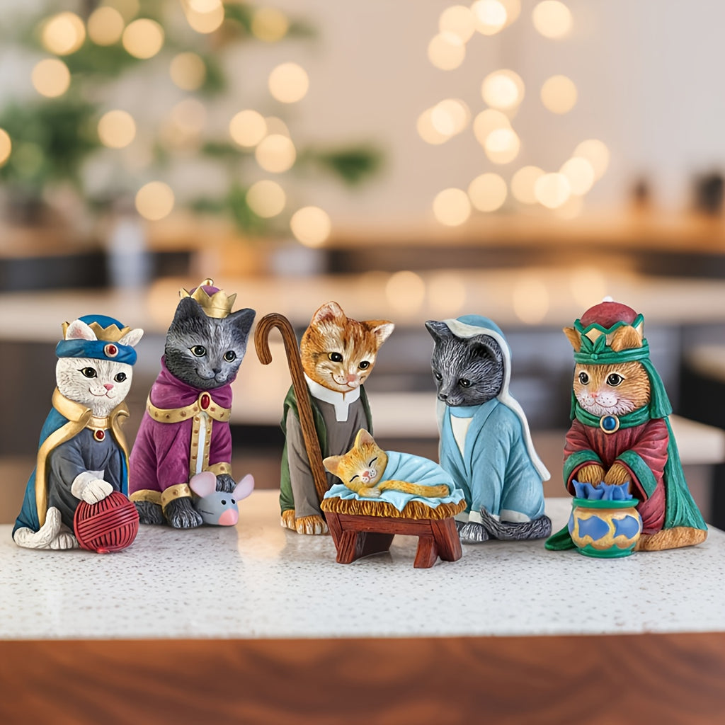 “Purrfect Manger” – Resin Nativity Scene with Black & White Cats