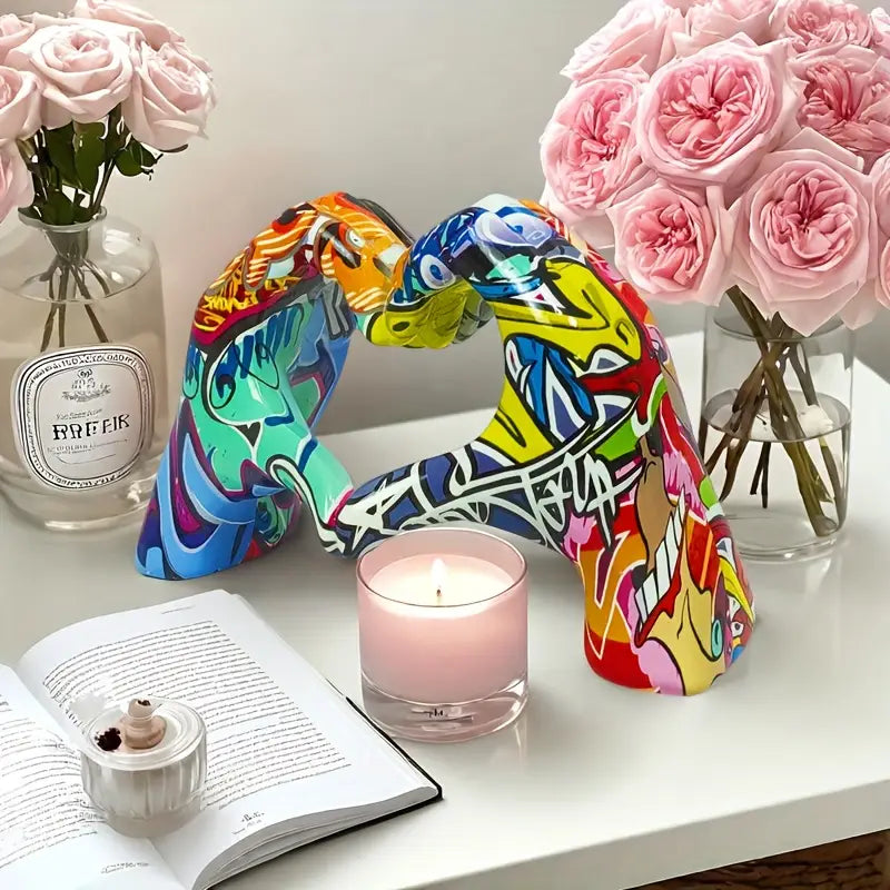 Graffiti-Style Colorful Heart Hand Sculpture