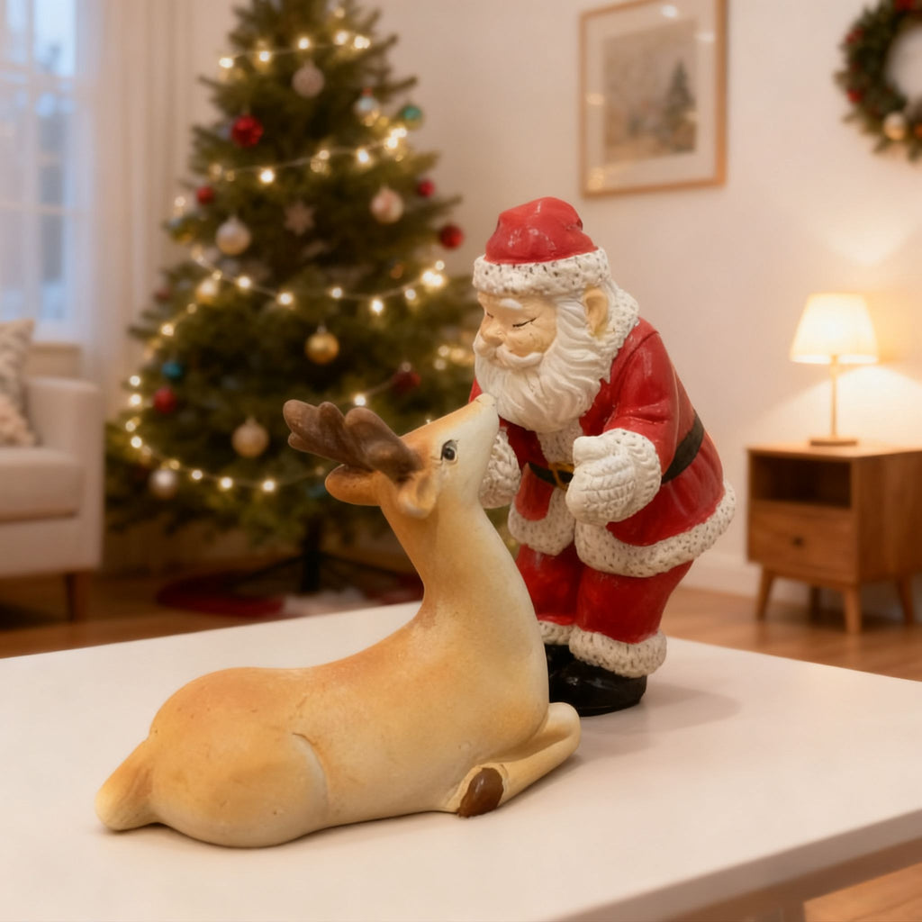 FestivePair™ 2-Piece Santa & Reindeer Resin Figurine Set