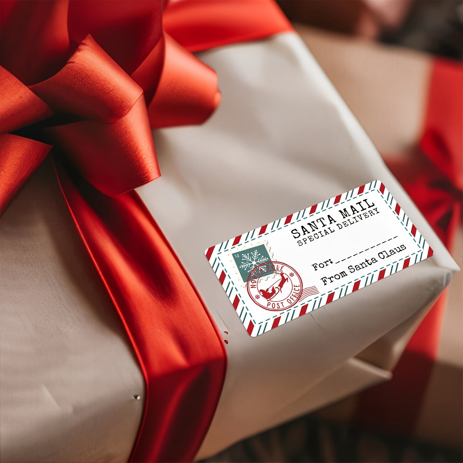 "Santa Mail” 12-Piece Vintage Postal Christmas Gift Tag & Label Set