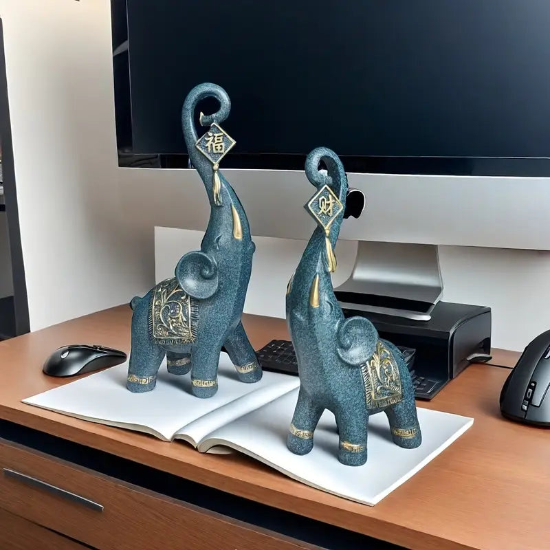 Serene Strength – Blue Elephant Figurine Set