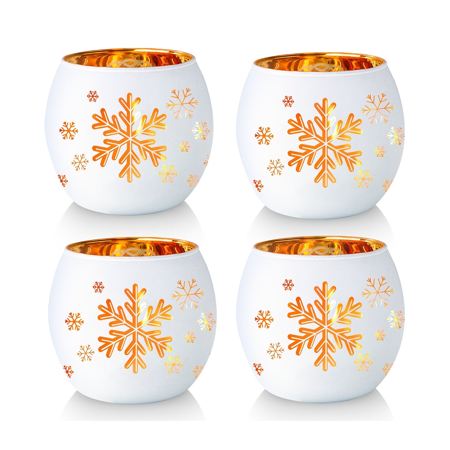 FrostGlow™ 4-Piece Christmas Snowflake Glass Candle Holder Set