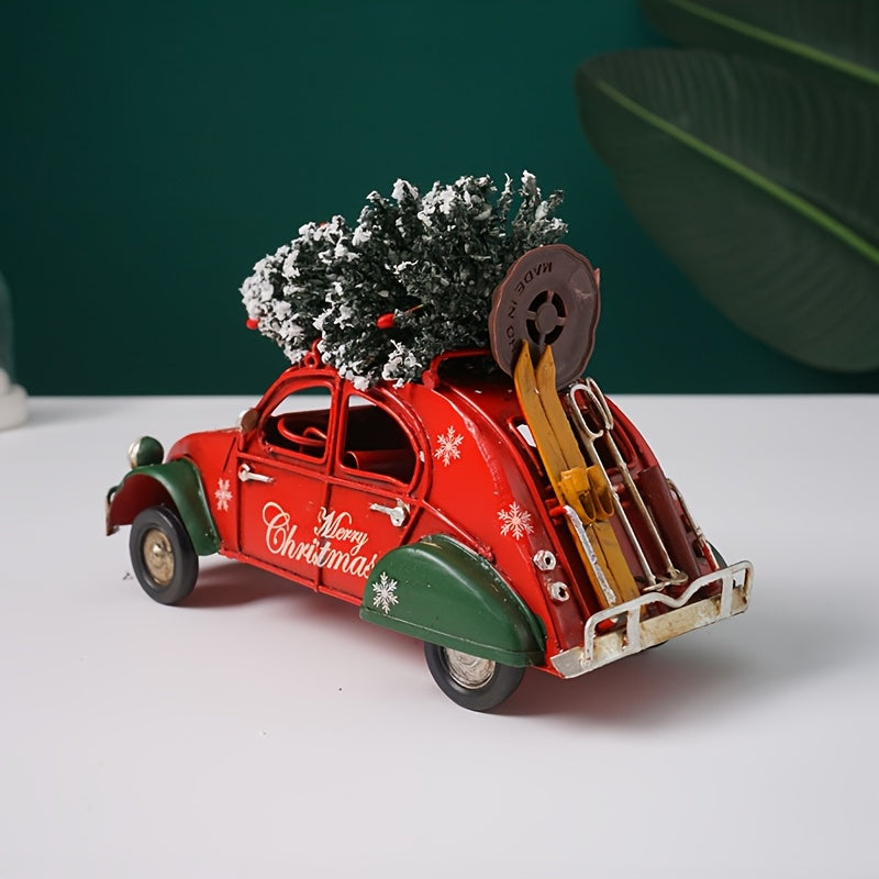 “Holly Ride” – Vintage Red & Green Christmas Car Decorative Statue