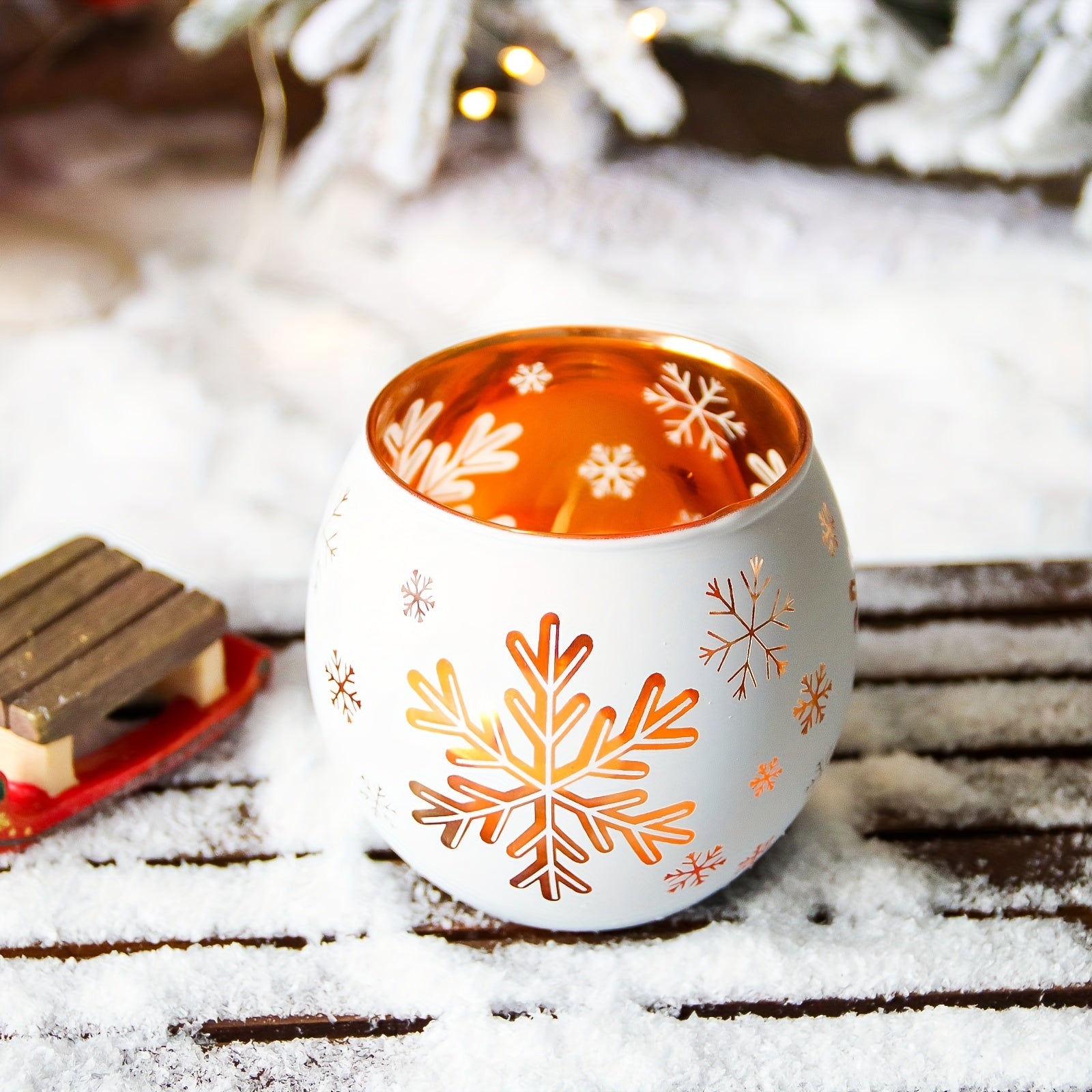 FrostGlow™ 4-Piece Christmas Snowflake Glass Candle Holder Set