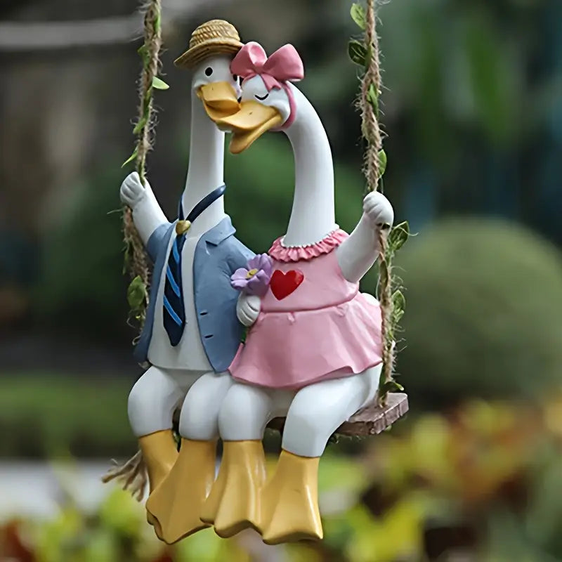 Love’s Swing – Classic Resin Duck Couple Figurine
