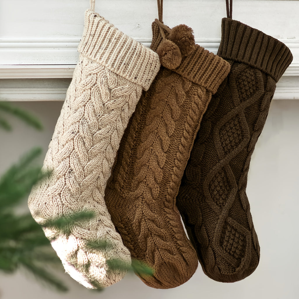 “Hearth & Home” – 3/4-Pack 18-Inch Rustic Neutral Knit Christmas Stockings