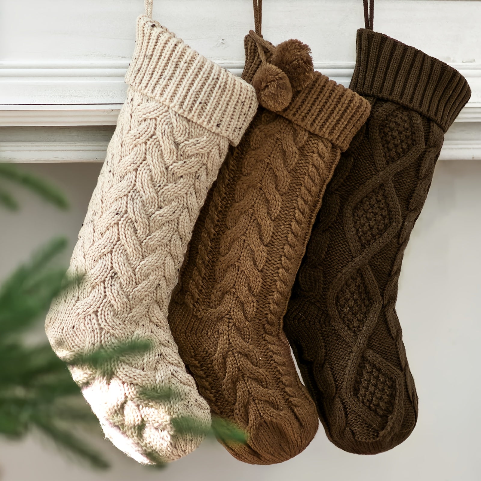 “Hearth & Home” – 3/4-Pack 18-Inch Rustic Neutral Knit Christmas Stockings