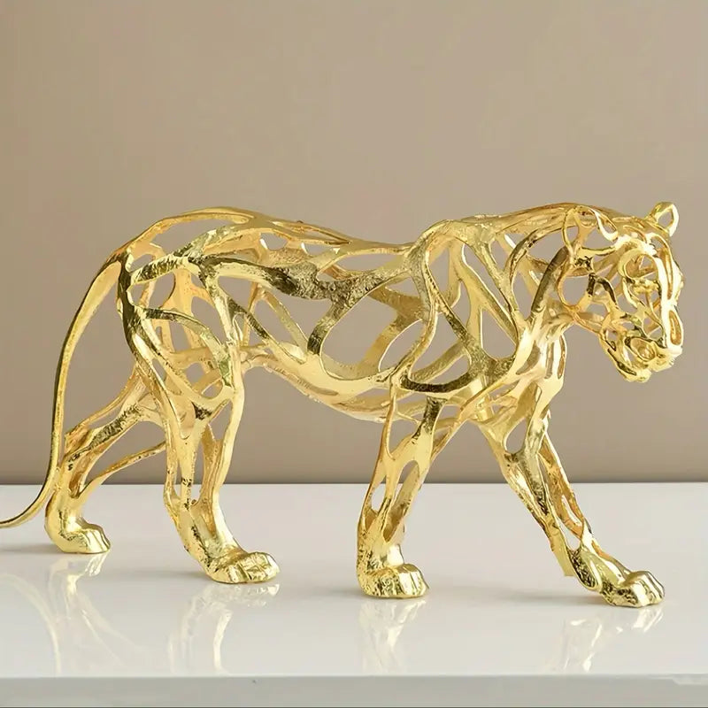 Elegant Golden Metal Leopard Sculpture