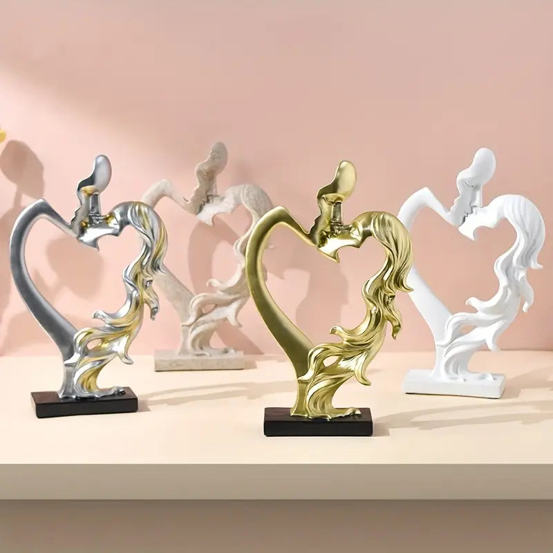 The Kiss of Devotion – Elegant Gold Couple Statue