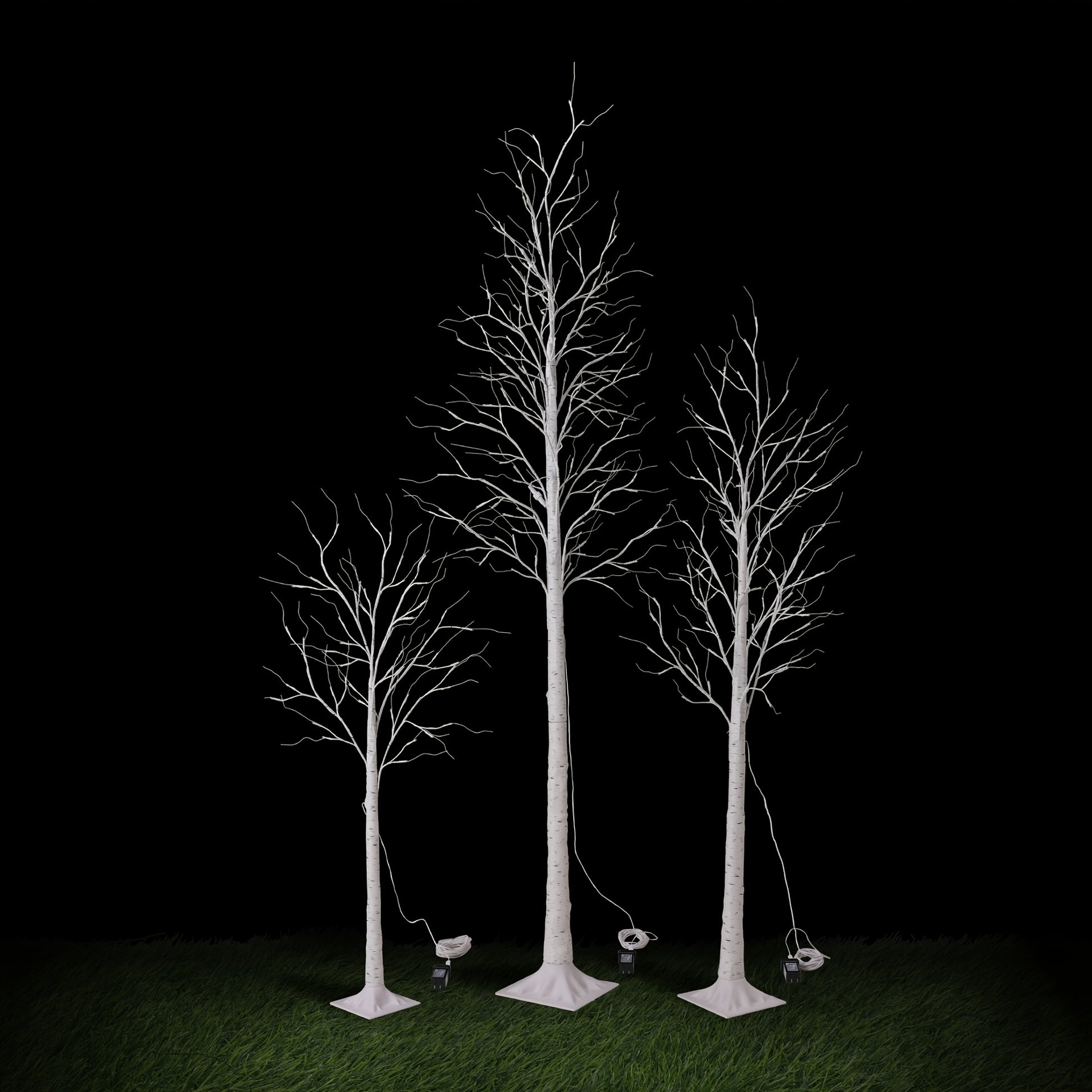 "Luminous Birch Trio” – 3-Pack Lighted Artificial Birch Trees with Warm White Fairy Lights