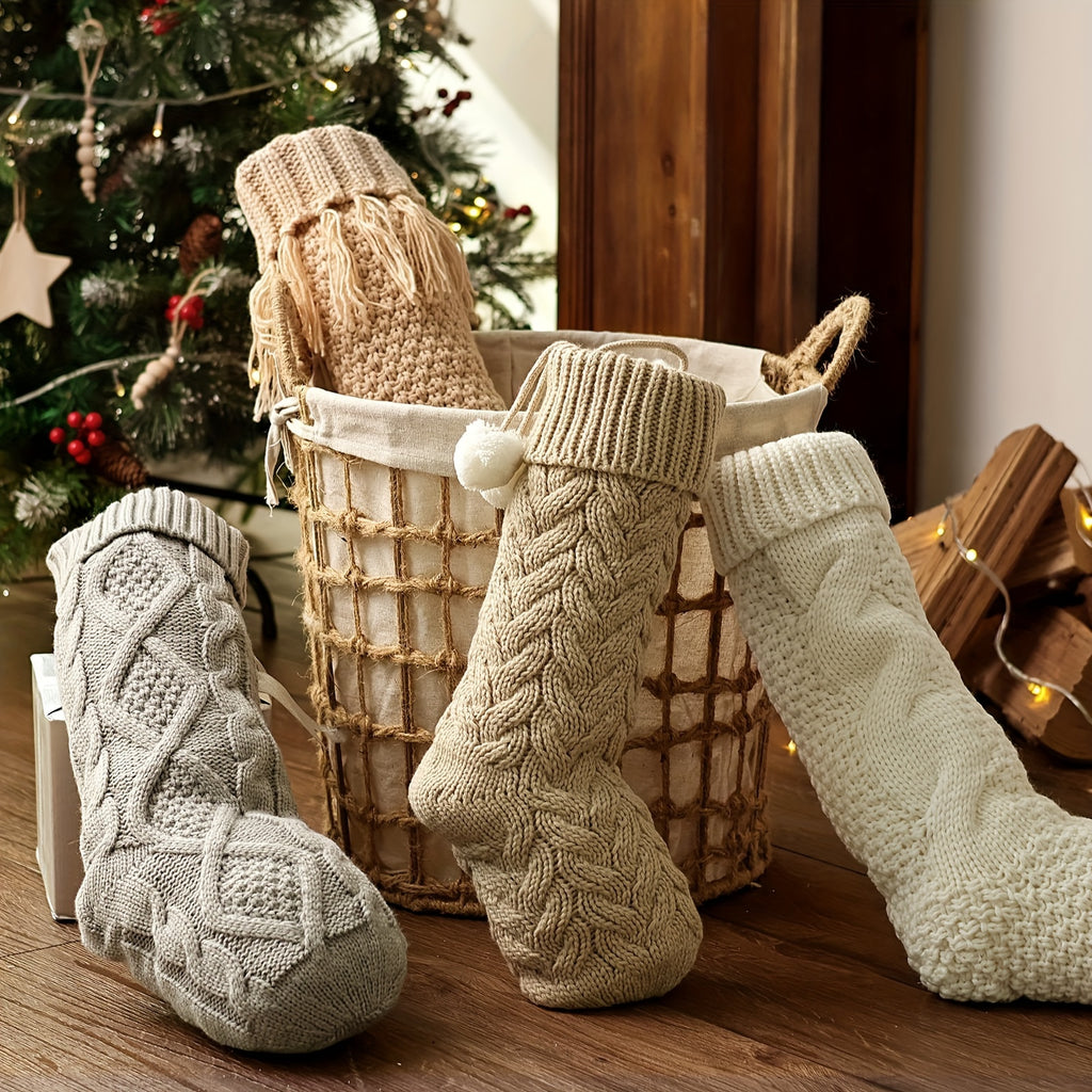 “Nordic Hearth” – 4-Pack Cozy Cable Knit Christmas Stockings