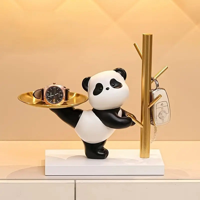 Bamboo Bliss – Panda Figurine Key Holder & Trinket Tray